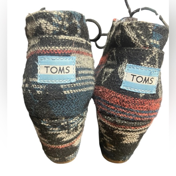 Toms Boots Womens Black Aztec Navajo Wedge Heel Lace Up Ankle Bootie, Sz 7 - Picture 4 of 6
